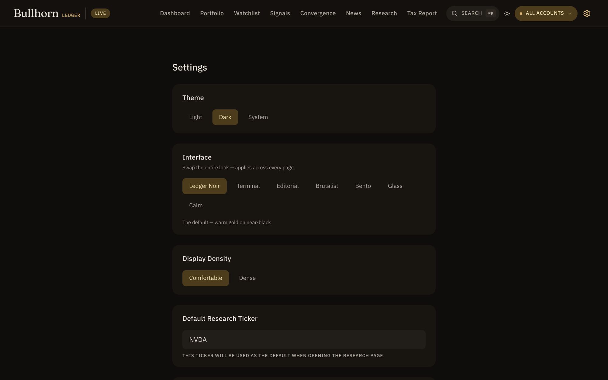 Settings screen